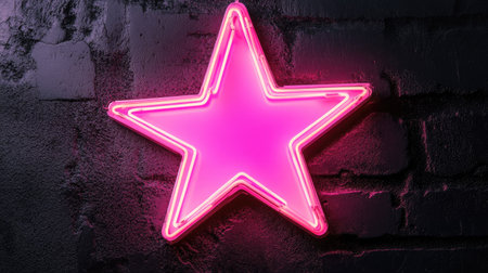 Pink neon star sign shining on a black background, minimal and vibrant with a futuristic, retro aestheticの素材