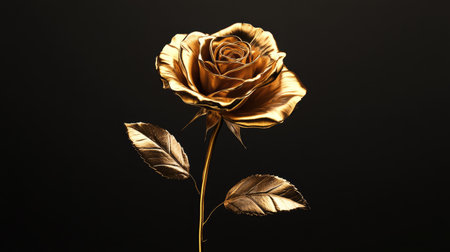 Realistic D golden rose placed elegantly in the center of a minimalist black settingの素材