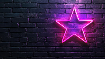 Radiant purple neon star on a black brick wall, emitting colorful glow and urban retro vibes, perfect for nightlife themesの素材