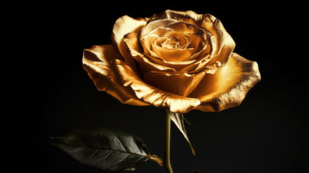 Romantic golden rose isolated on black, with dramatic shadows and soft lighting for a premium aestheticの素材