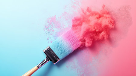 Roller brush in action creating a smooth stroke of pastel color on a blank wall background, ideal for interior design visualsの素材