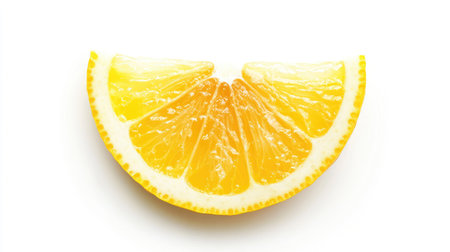 Single lemon slice with glossy surface isolated on white, ideal for clean, minimalistic design projectsの素材