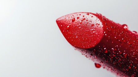 Close-up of lipstick tip and tube on white background, emphasizing texture, color, and elegance of cosmetic productの素材