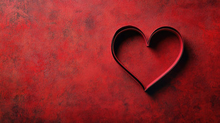 Close-up of a delicate paper heart cutout on a textured red background, showing romantic and creative Valentine's craft styleの素材