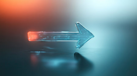 An abstract glowing arrow in motion conveys themes of direction and progress. This image is ideal for projects focused on technology, innovation, and creativity.の素材