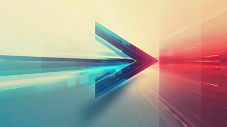 This abstract artwork features an arrow symbolizing speed and direction, rendered in vibrant colors to convey movement and modernity. Perfect for creative projects.の素材