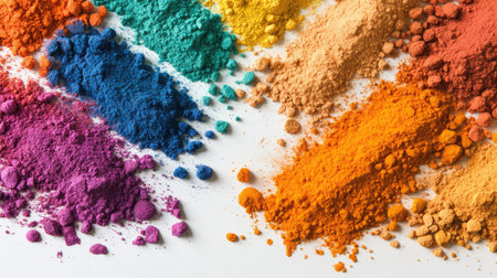 A captivating display of various natural powders showcases a vibrant spectrum of colors. Ideal for art projects, design inspiration, or culinary creativity.の素材