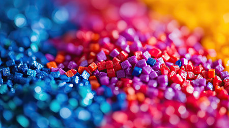 Explore a vibrant display of colorful granules in shades of blue, purple, red, and yellow. This abstract background offers creative potential for various design projects.の素材