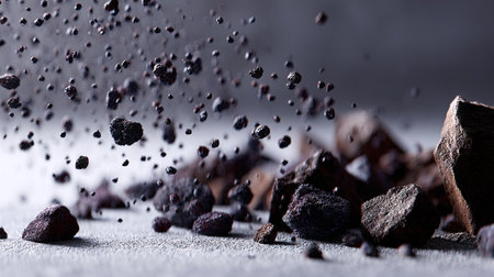 Small dark rocks and particles distributed randomly on a soft neutral surfaceの素材