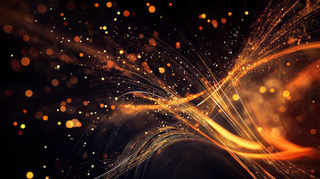 Captivating abstract image showcasing the dynamic flow of light particles, blending waves of color and sparkles to create a mesmerizing visual experience. Ideal for backgrounds.の素材