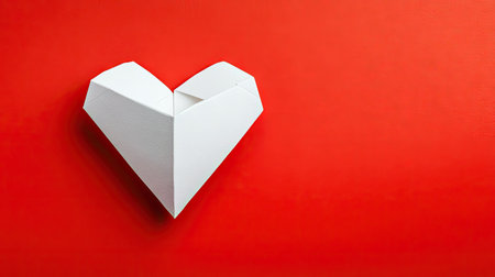 This image features a white paper heart set against a striking red background, representing love and creativity, ideal for romantic themes or creative projects.の素材