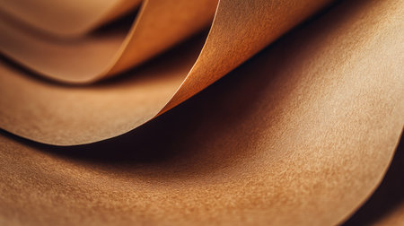 Macro shot of rich brown glossy paper, revealing smooth fiber texture and light reflections, perfect for abstract design backdropsの素材