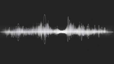 Simplistic audio wave pattern in sharp white lines across a smooth gradient background, conveying clean sound qualityの素材