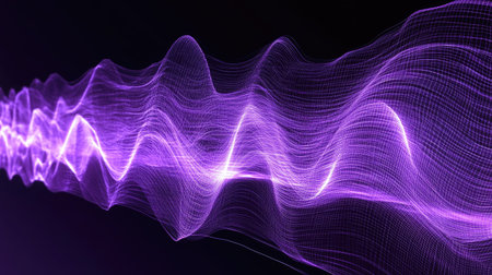 Looping waveform visualization in soft purple tones with glowing light trails on a digital canvasの素材