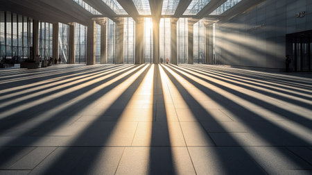Sharp light beams and shadows projected on a minimalist floor, creating modern architectural vibes and strong linesの素材