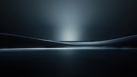 Matte black background with minimalist design and faint light beam across center, perfect for modern product stagingの素材