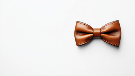 Vintage-style brown leather bow tie on a clean white background, highlighting alternative materials and bold styleの素材