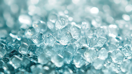 Shallow depth of field image of clear glass beads glowing softly in sunlight, forming an elegant abstract textureの素材