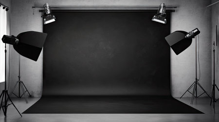 Jet black wall backdrop with soft bounce lighting and clean surface, great for dramatic portraits or isolated product shotsの素材