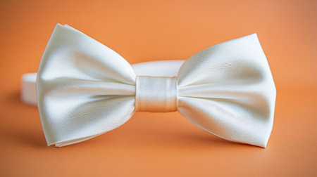 Wedding-style white satin bow tie isolated on a bright background, symbolizing purity and formal celebrationの素材