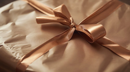 High-resolution shot of smooth glossy brown wrapping paper with soft highlights, perfect for luxury and boutique design themesの素材