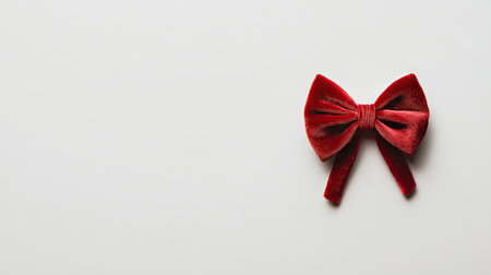 Red velvet bow tie isolated on a bright white surface, showcasing texture, luxury, and festive appealの素材