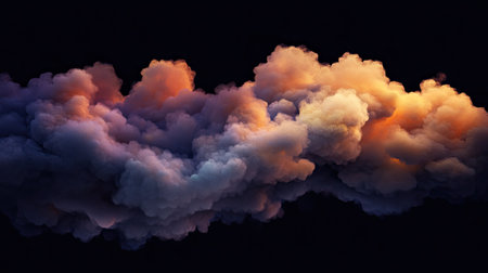 Digital fractal clouds in iridescent hues flowing across a black void, forming smooth, dreamy motion patternsの素材