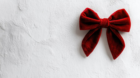 Red velvet bow tie isolated on a bright white surface, showcasing texture, luxury, and festive appealの素材