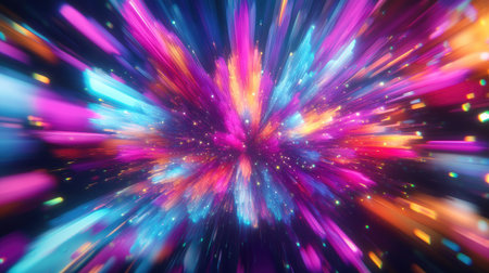 Fractal explosion of vivid colors radiating outward in layers of intricate digital shapes, perfect for tech and fantasy themesの素材