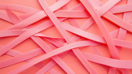 Set of rubber bands stretched in parallel lines across a solid background, creating a minimalist striped visual effectの素材