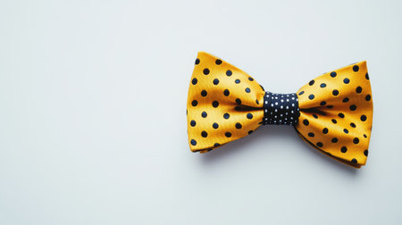 Patterned bow tie with polka dots laid flat on a white background, creating a fun and stylish contrastの素材