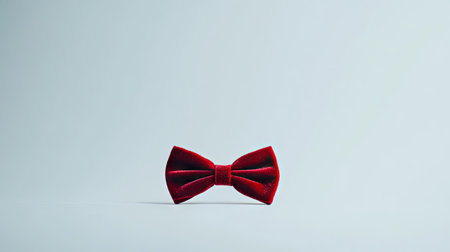 Red velvet bow tie isolated on a bright white surface, showcasing texture, luxury, and festive appealの素材