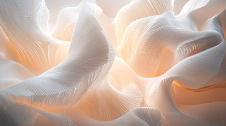 D fractal curves and spirals in glowing pastels, forming complex patterns that resemble organic digital formsの素材