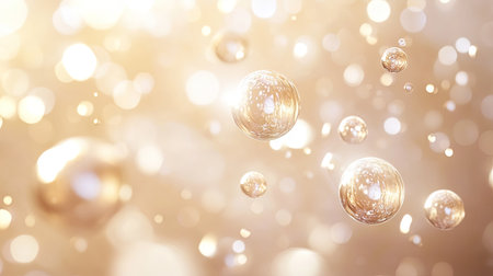 Background of floating translucent beads against a blurred light source, creating a magical and ethereal atmosphereの素材