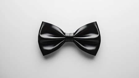 Classic black satin bow tie neatly centered on a clean white background, symbolizing elegance and formal fashionの素材