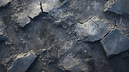 A close-up of a cracked street surface, with detailed texture showing the effects of extreme weather.の素材