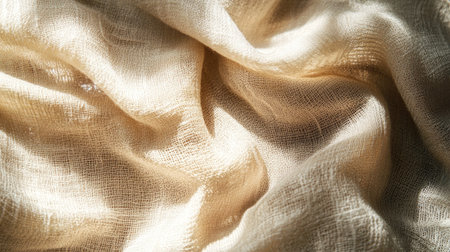 A close-up of a soft, textured fabric surface with delicate folds and shadows.の素材