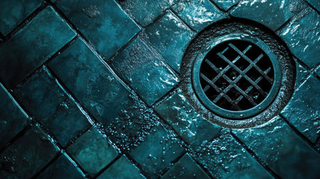 A close-up of a drain trap under a bathroom floor, showing how it prevents sewer gases from escaping.の素材