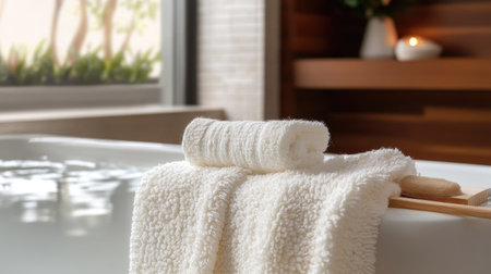 A textured cotton towel with soft, plush loops, ready for a cozy touch.の素材