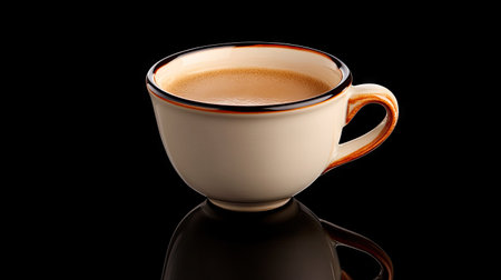 A steaming cup of coffee in a vintage cup, set on a black background to enhance its rich aroma and warmth.の素材