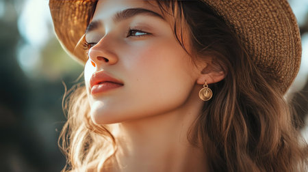 A stylish woman's ear with a modern earring featuring a clean, minimalistic design, perfect for everyday elegance.の素材