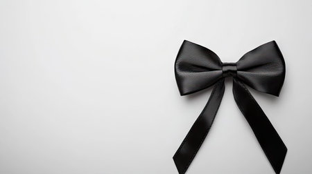 Classic black satin bow tie neatly centered on a clean white background, symbolizing elegance and formal fashionの素材