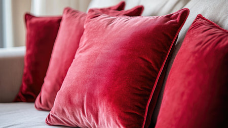 A velvet cushion's luxurious soft texture, with light catching its elegant folds.の素材