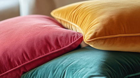 A velvet cushion's luxurious soft texture, with light catching its elegant folds.の素材