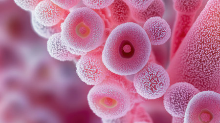 A close-up of protein molecules at the microscopic level, showing their unique structural patterns.の素材