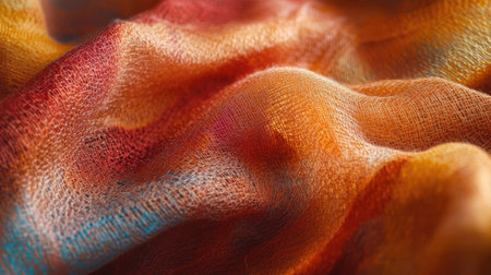 A macro image of a soft, handwoven textile with visible threads and rich texture.の素材