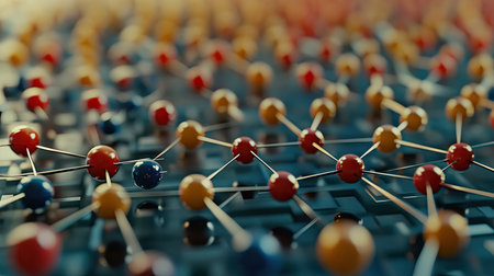 A highly detailed molecular grid, showing atomic bonds forming in a scientific visualization.の素材