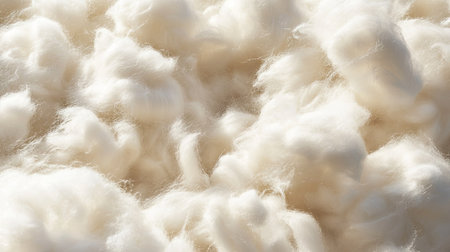 A macro view of fluffy cotton fibers, showcasing their soft and delicate texture.の素材
