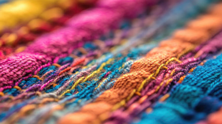 A macro image of a soft, handwoven textile with visible threads and rich texture.の素材