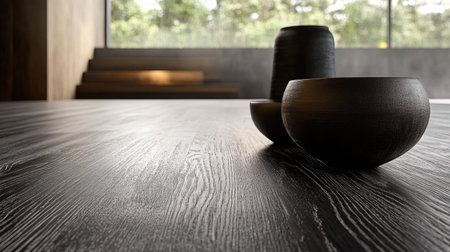 A sleek, modern wood grain texture with a stylish dark-stained finish.の素材